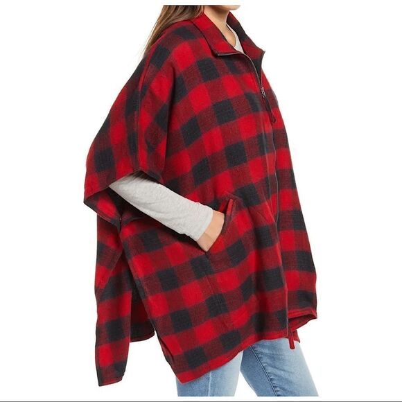 Treasure & Bond-Plaid One Size/Oversized Zip Front Cape - Picture 4 of 14